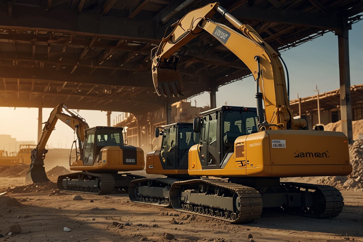 Heavy excavators at construction site