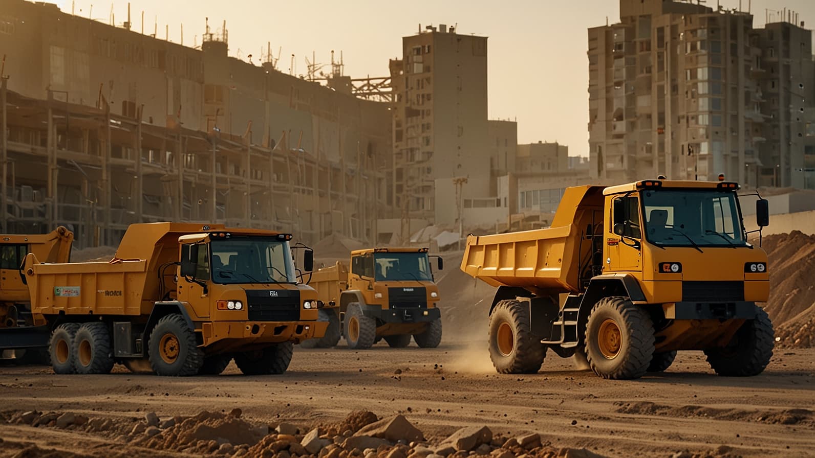 Construction Site with Dump Trucks - Mag Arabia Material Trading